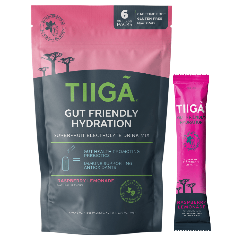Hydration Mix | TIIGA | Gut-Friendly Hydration Packets | 6-Pack | Raspberry Lemonade